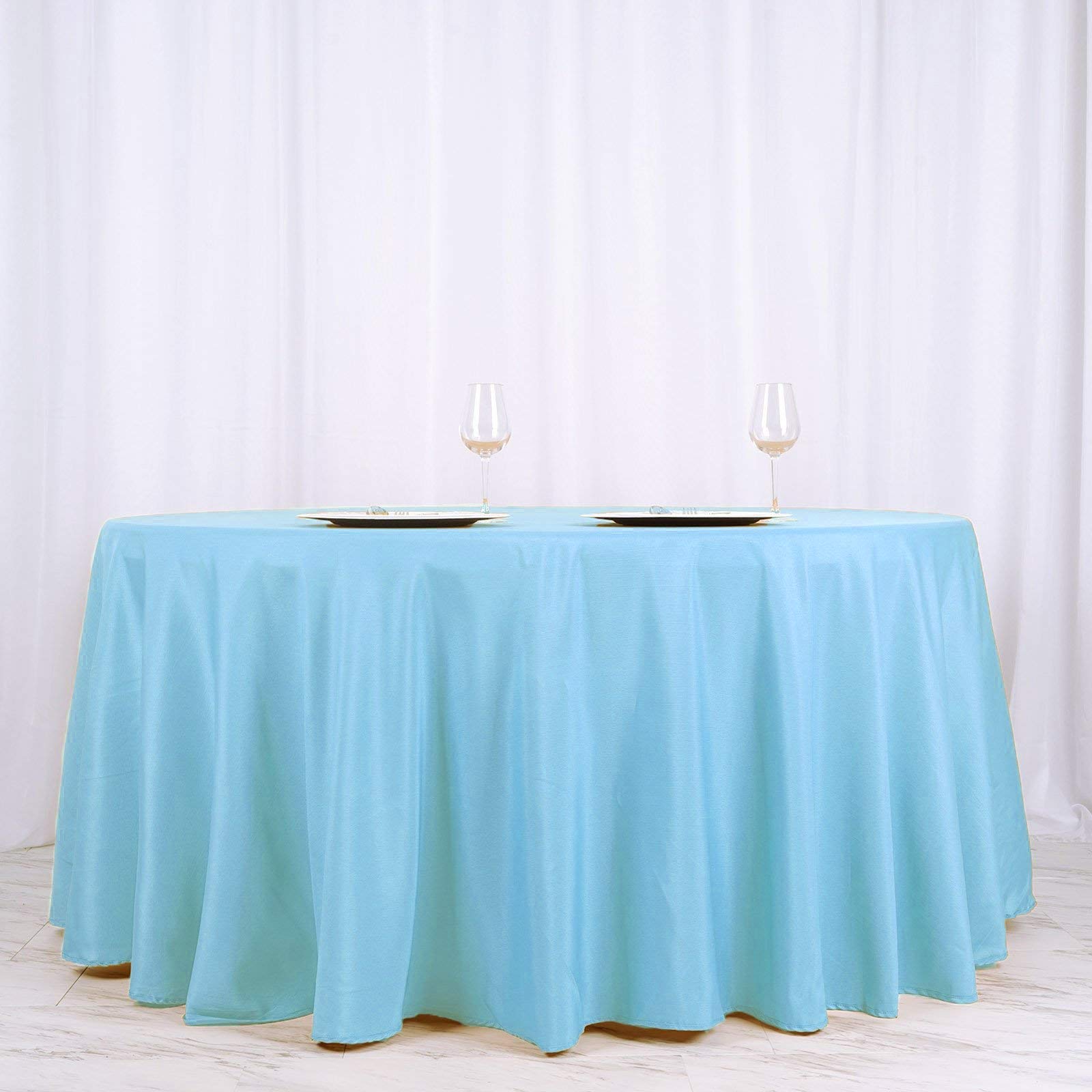 Balsacircle 120 Inch Blue Round Tablecloths Fabric Table Cover Linens For Wedding Party Polyester Reception Banquet Events Kitch